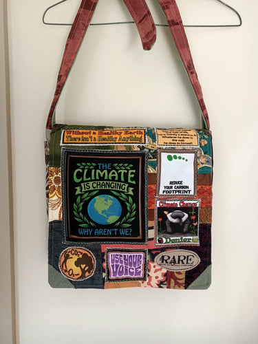 Climate Change Bag. Handmade from recycled materials.