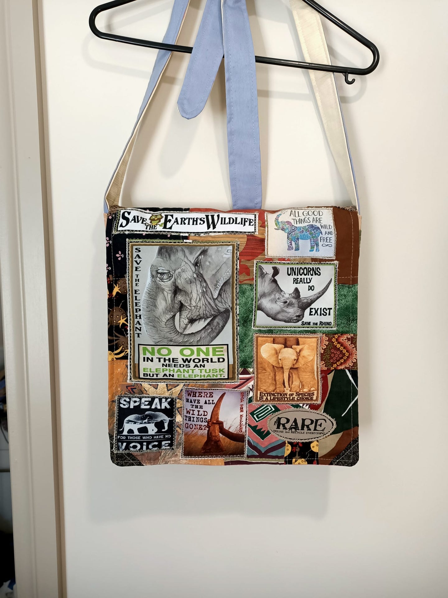 Elephant/Rhino Bag. Handmade from recycled materials.