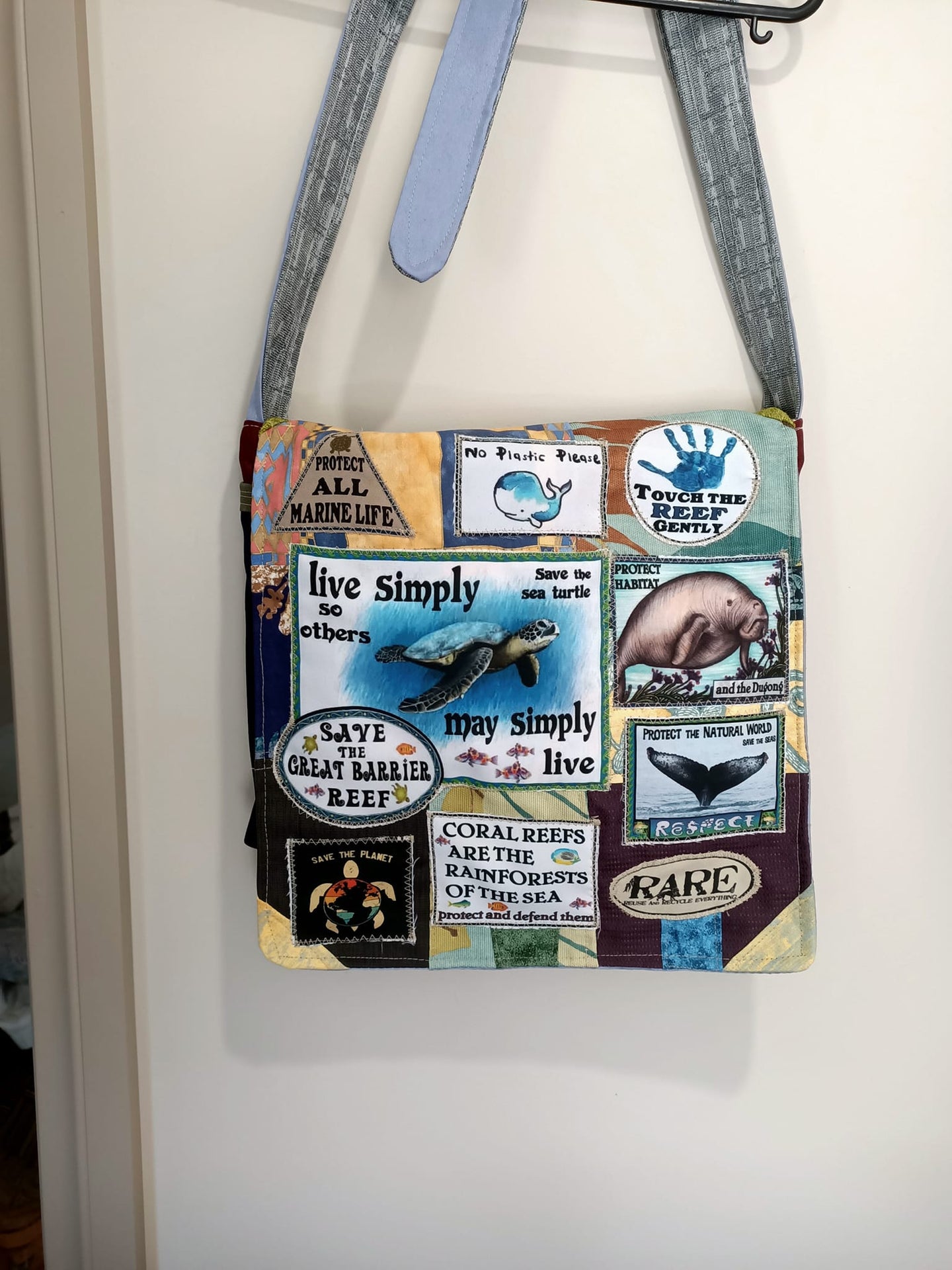 Save the Great Barrier Reef Bag. Handmade using recycled materials.
