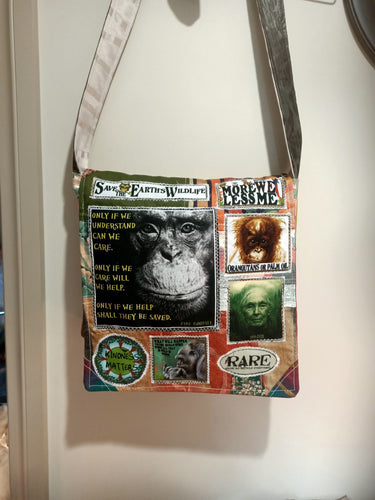 Jane Goodall Bag. Handmade from recycled materials.