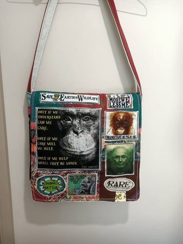 Jane Goodall Bag. Handmade from recycled materials.
