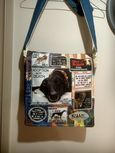 Save the Greyhound Bag. Handmade from recycled materials.