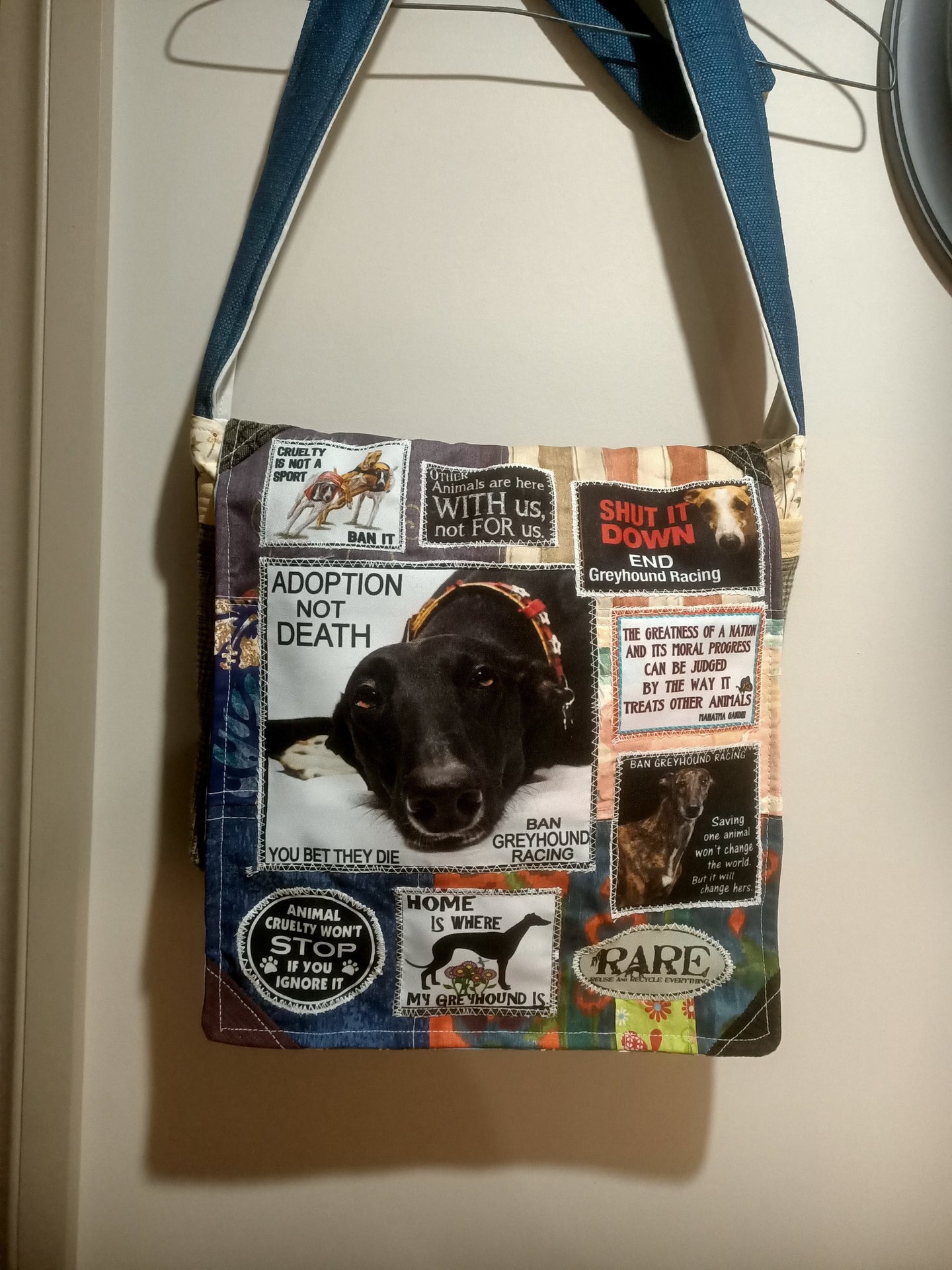 Save the Greyhound Bag. Handmade from recycled materials.