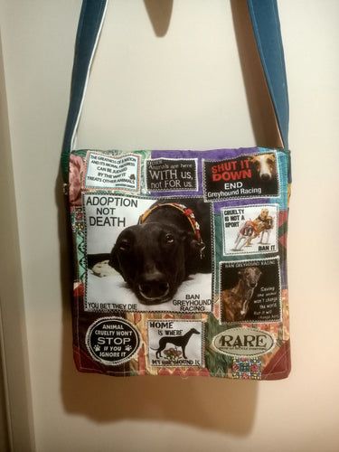 Save the Greyhound Bag. Handmade from recycled materials.