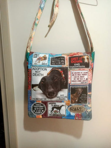 Save the Greyhound Bag. Handmade from recycled materials.