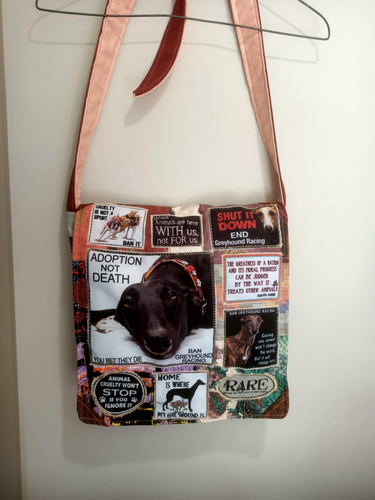 Save the Greyhound Bag. Handmade from recycled materials.