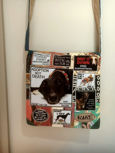 Save the Greyhound Bag. Handmade from recycled materials.