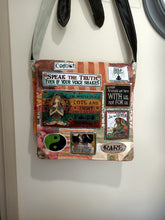 Load image into Gallery viewer, Mostly Peace bag. Handmade from recycled materials.