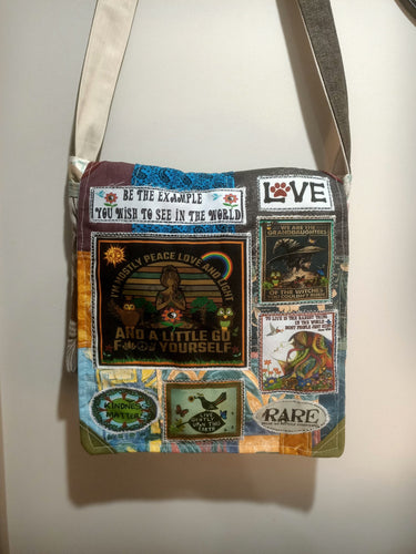 Mostly Peace bag. Handmade from recycled materials.