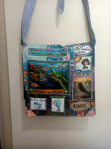 Protect the Oceans Bag. Handmade from recycled materials.