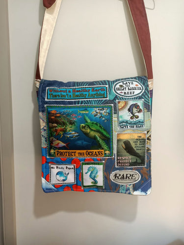 Protect the Oceans Bag. Handmade from recycled materials.