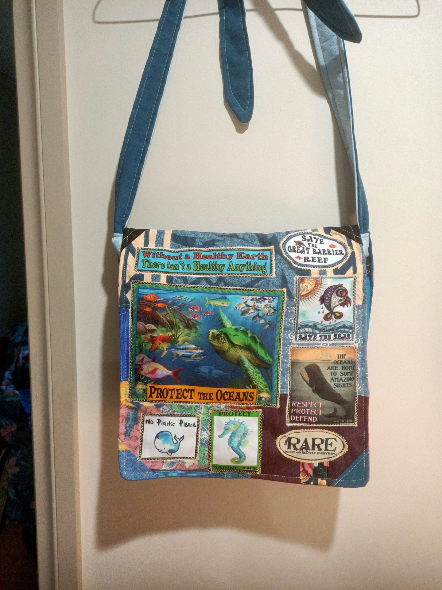 Protect the Oceans Bag. Handmade from recycled materials.