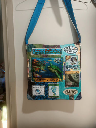 Protect the Oceans Bag. Handmade from recycled materials.