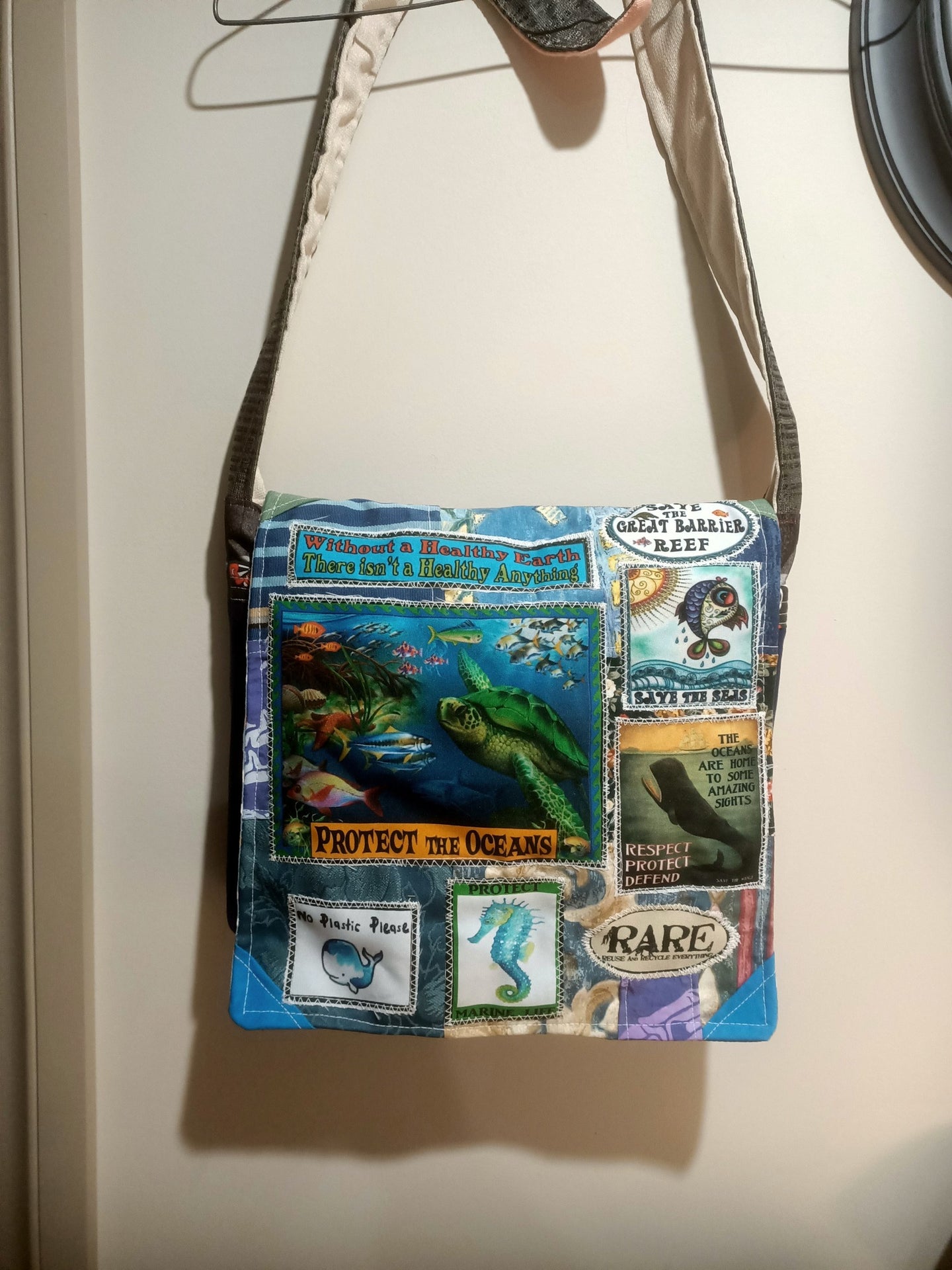 Protect the Oceans Bag. Handmade from recycled materials.