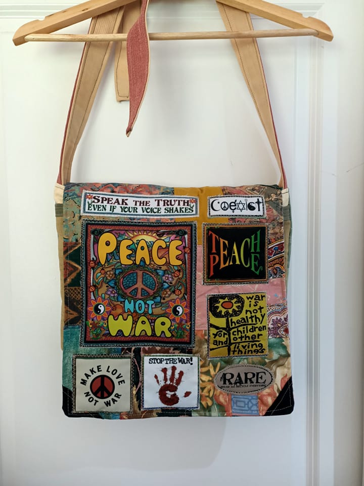 Peace War Bag. Handmade from recycled materials.