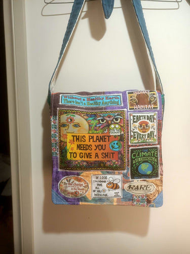 Planet Needs You Bag. Handmade from recycled materials.
