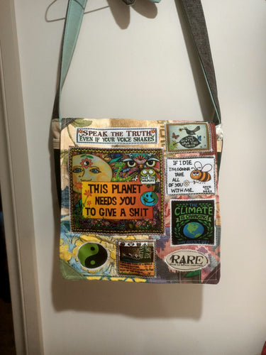 Planet Needs You Bag. Handmade from recycled materials.