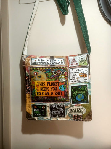 Planet Needs You Bag. Handmade from recycled materials.