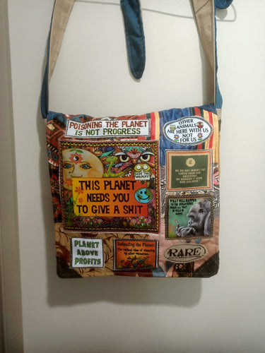 Planet Needs You Bag. Handmade from recycled materials.