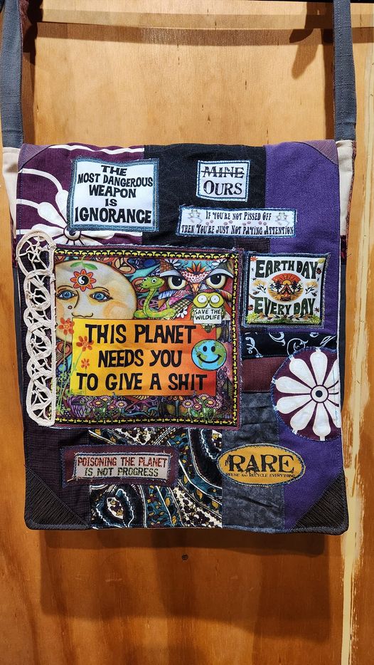 Planet Needs You Bag. Handmade from recycled materials.