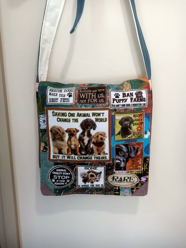 Rescue Pound Dog Bag. Handmade from recycled materials.
