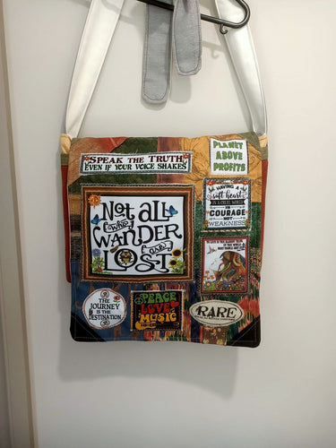 Not all Who Wander are Lost Bag. Handmade from recycled materials.