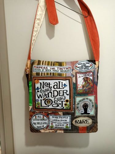 Not all Who Wander are Lost Bag. Handmade from recycled materials.