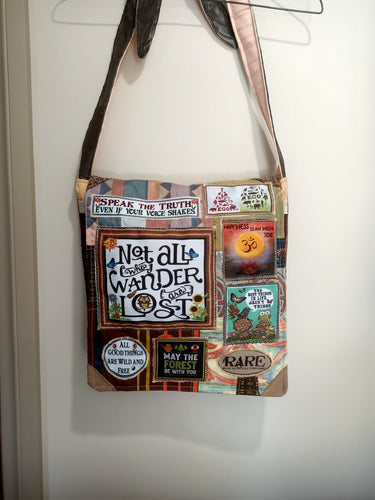 Not all Who Wander are Lost Bag. Handmade from recycled materials.