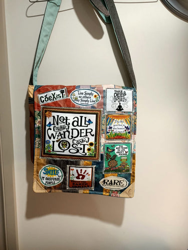 Not all Who Wander are Lost Bag. Handmade from recycled materials.