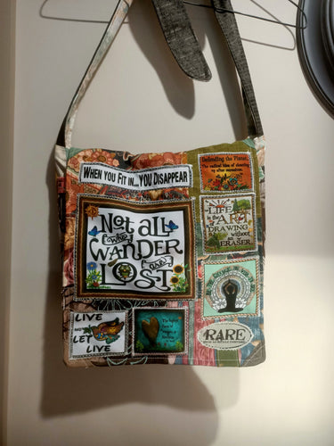 Not all Who Wander are Lost Bag. Handmade from recycled materials.