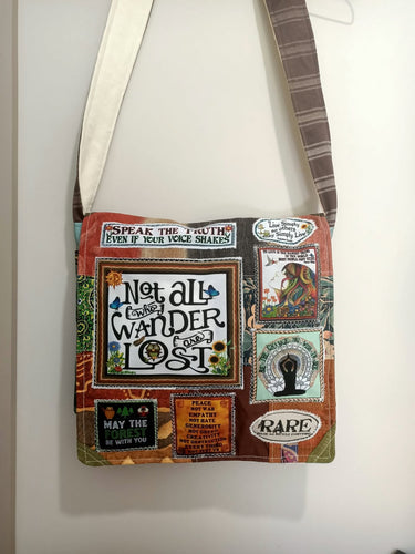 Not all Who Wander are Lost Bag. Handmade from recycled materials.