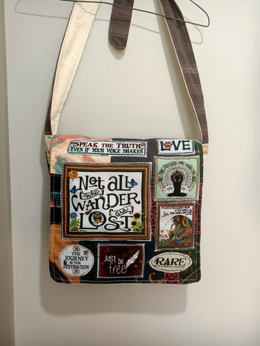 Not all Who Wander are Lost Bag. Handmade from recycled materials.