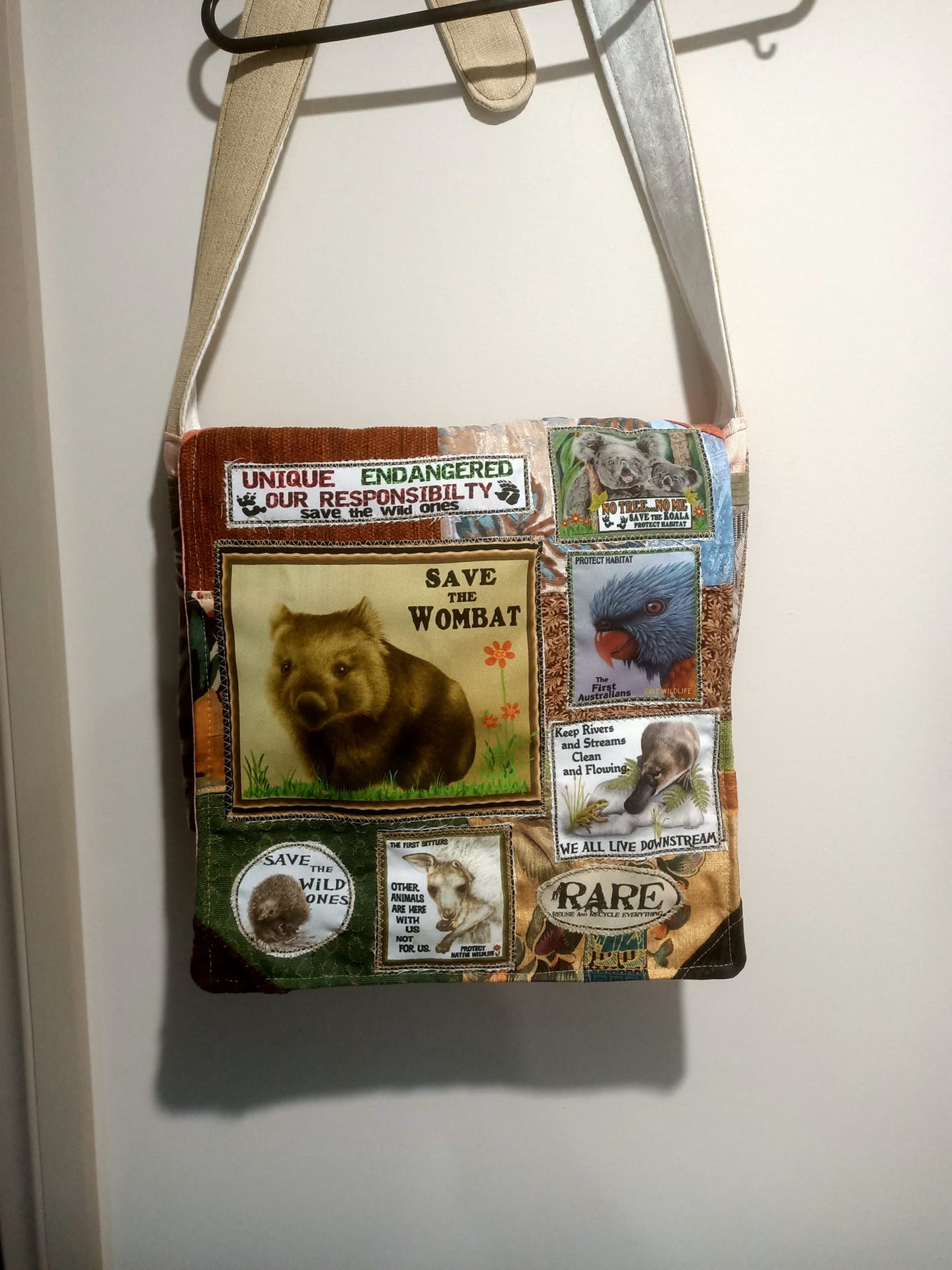 Save the Wombats Bag. Handmade from recycled materials.