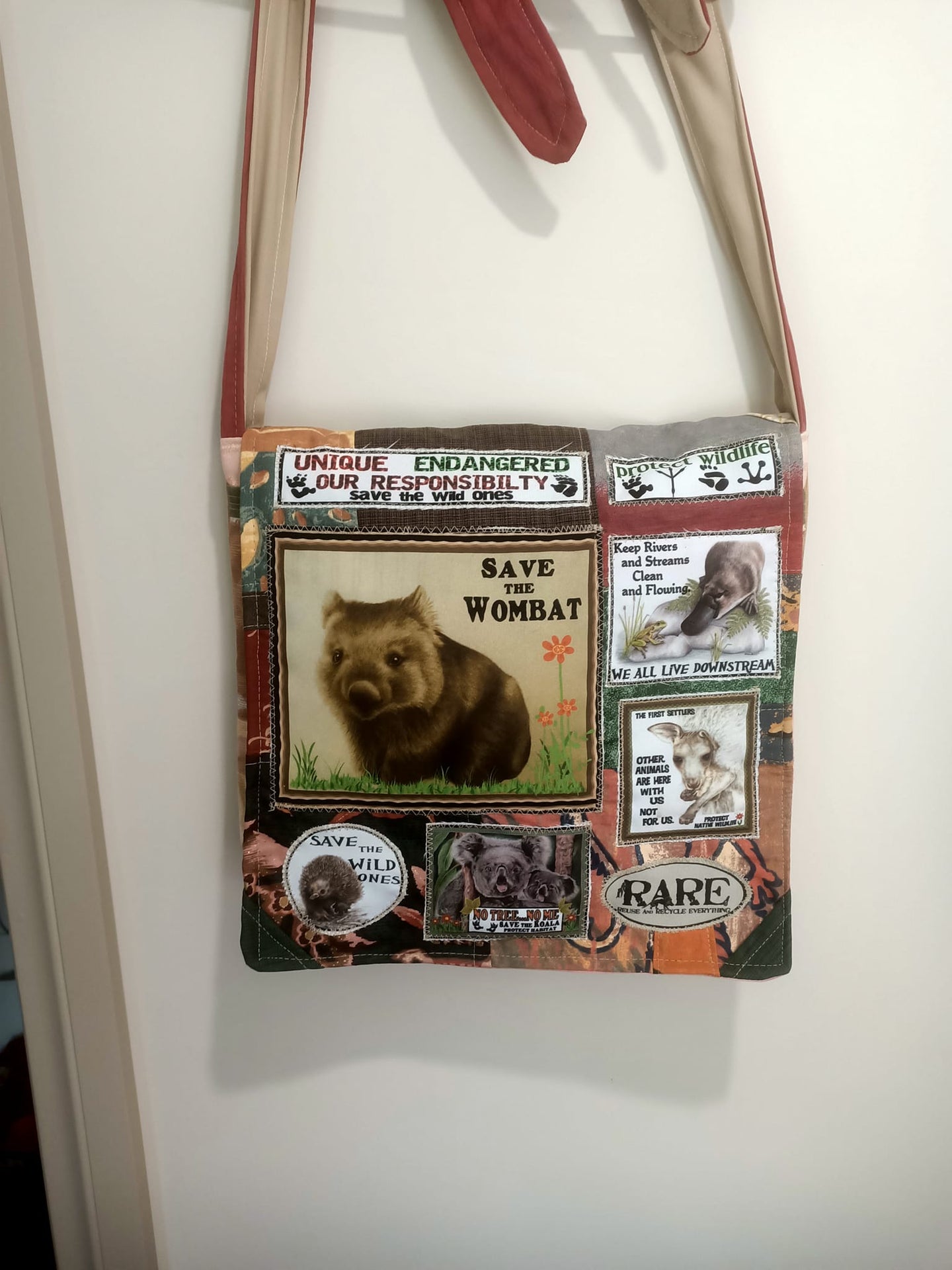 Save the Wombats Bag. Handmade from recycled materials.