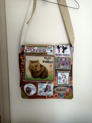 Save the Wombats Bag. Handmade from recycled materials.