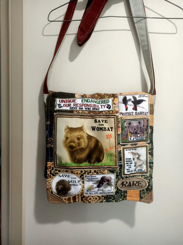 Save the Wombats Bag. Handmade from recycled materials.