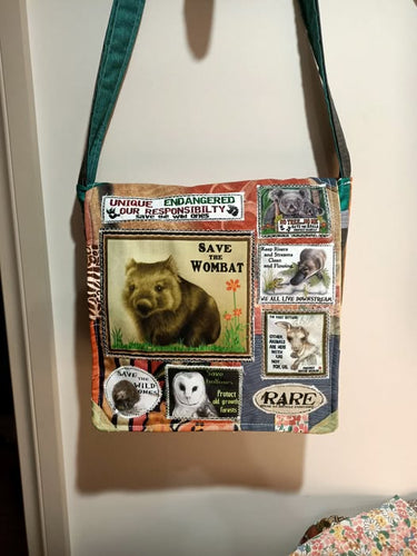 Save the Wombats Bag. Handmade from recycled materials.