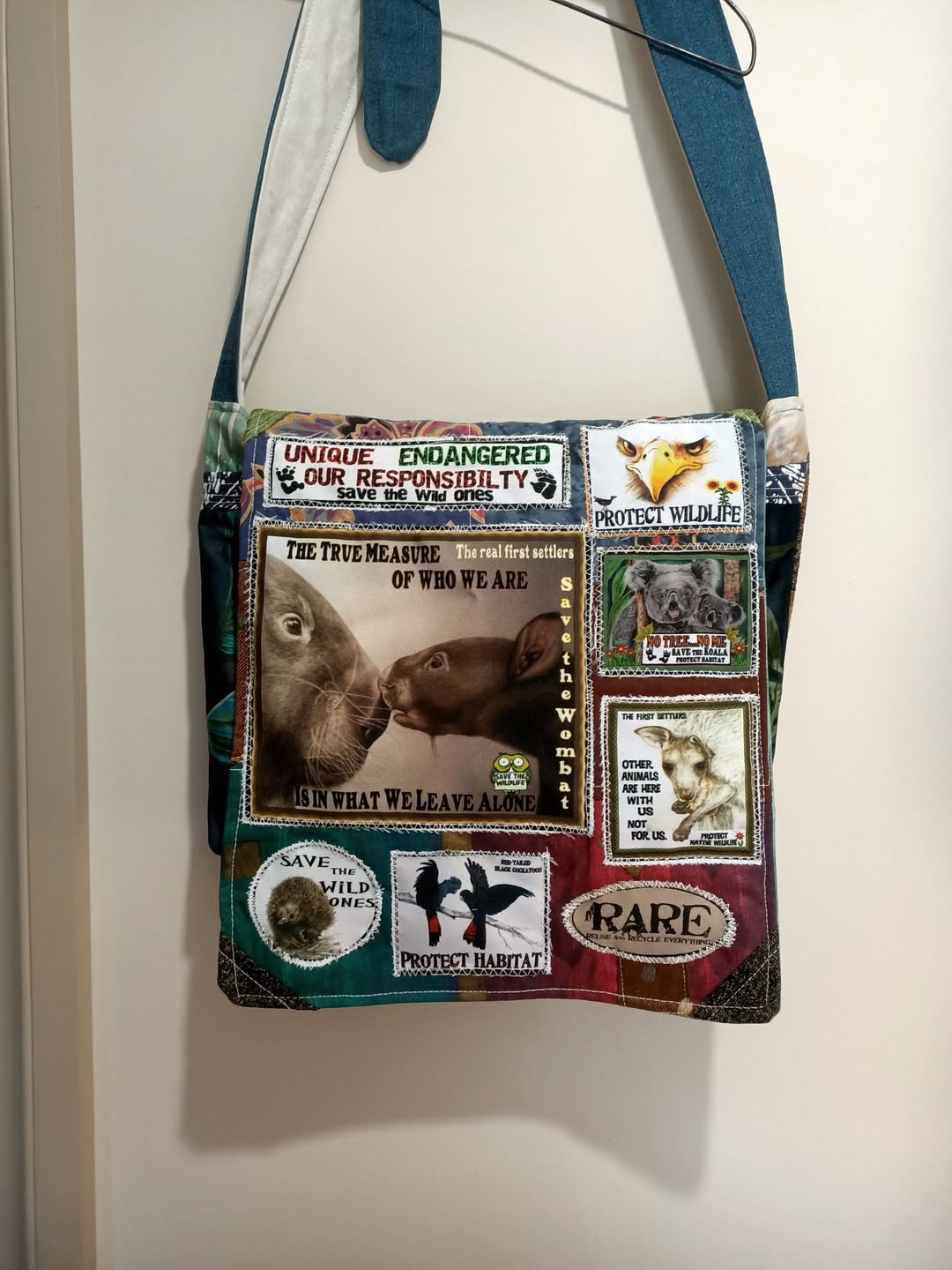Save the Wombats Bag. Handmade from recycled materials.