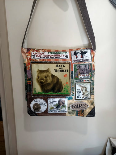 Save the Wombats Bag. Handmade from recycled materials.