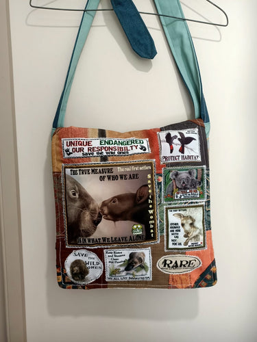 Save the Wombats Bag. Handmade from recycled materials.