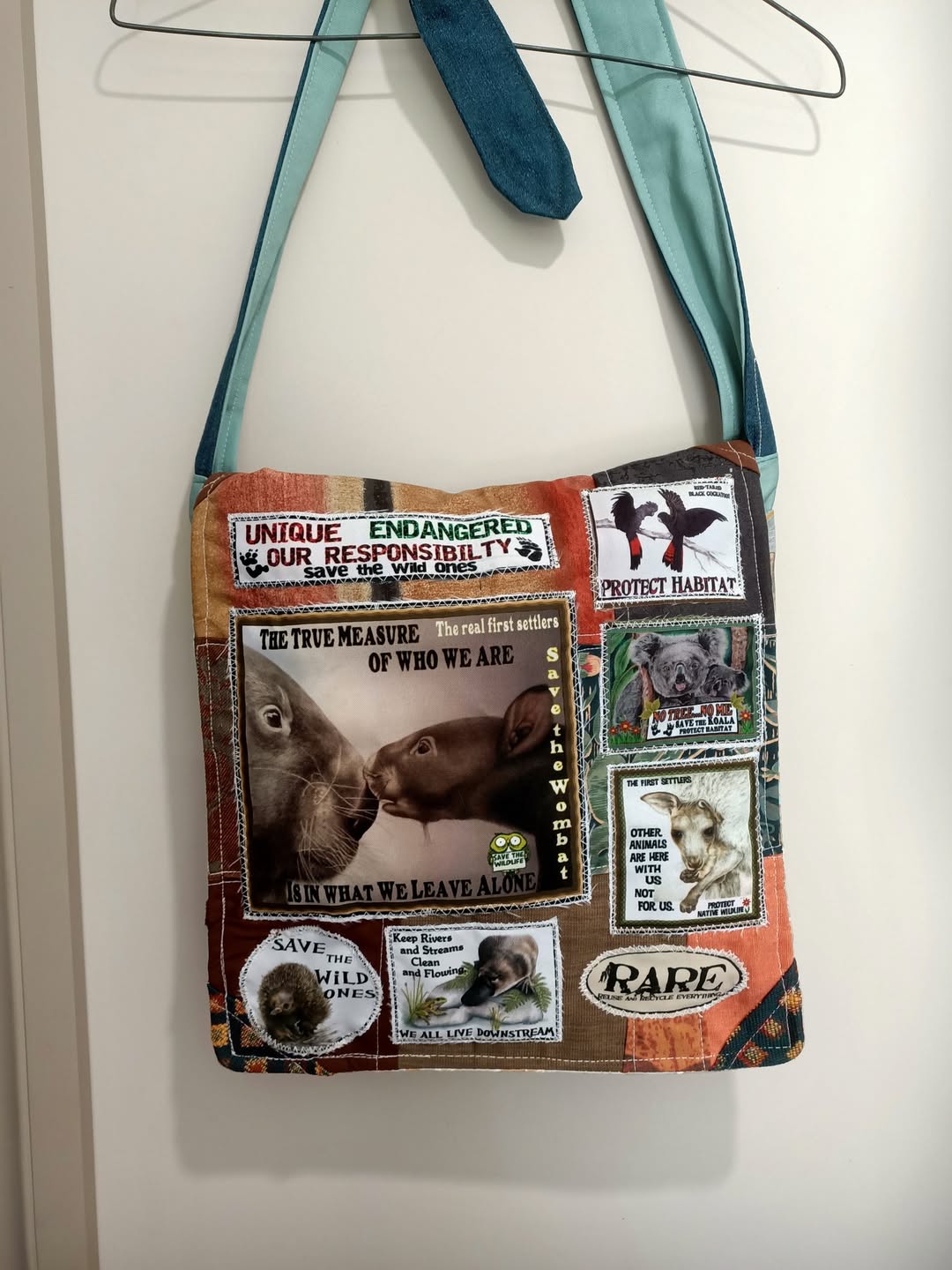 Save the Wombats Bag. Handmade from recycled materials.