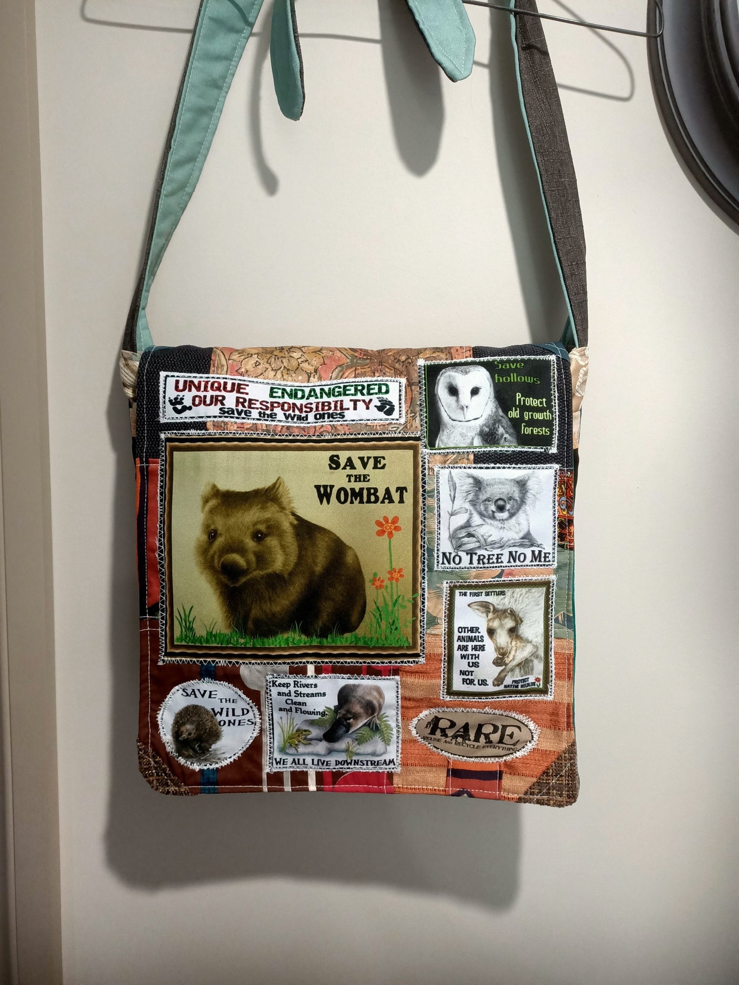 Save the Wombats Bag. Handmade from recycled materials.
