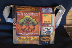 Climate Change Bag. Handmade from recycled materials.